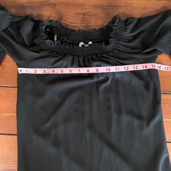 Joseph Ribkoff Guipure Bell Sleeve Women's X-Small Lace Trim A-Line Black Dress - Picture 14 of 15